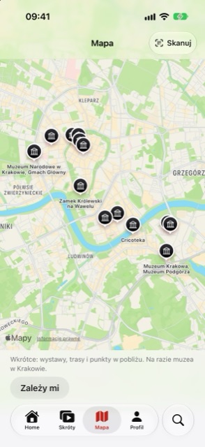 Map of Kraków with museums and Vernissio points